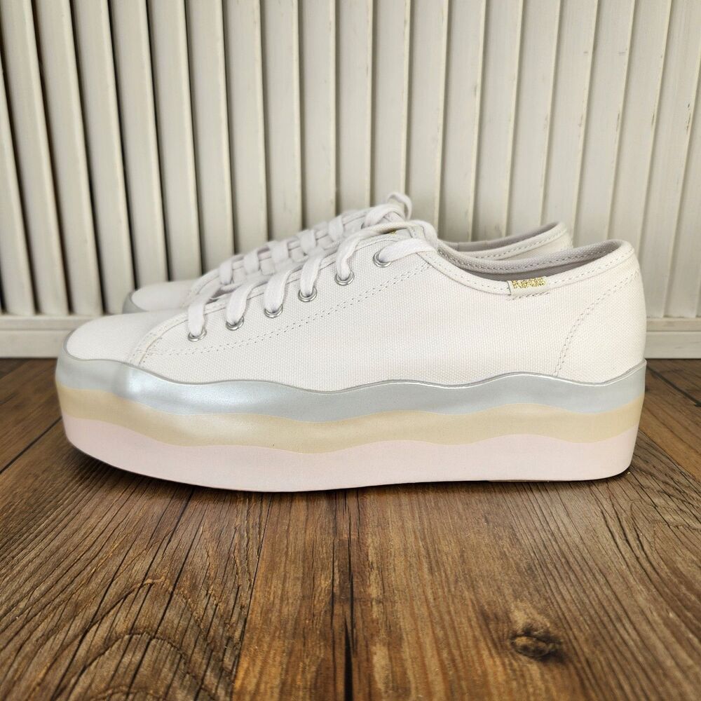 Keds Triple Up Canvas Wave Platform Shoes Womens Sz 7 M White Pastel Low WF66008 - Picture 4 of 11